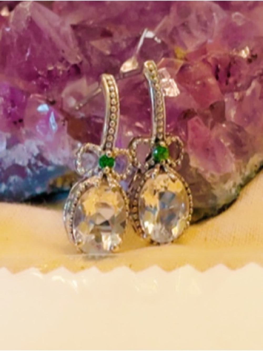 Chuck Clemency STS Sterling 925K Chrome Diopside Quartz Crystal Teardrop Earring